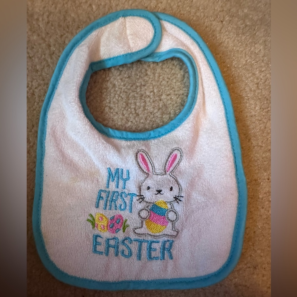 Easter Bunny Baby Bib - White and Blue